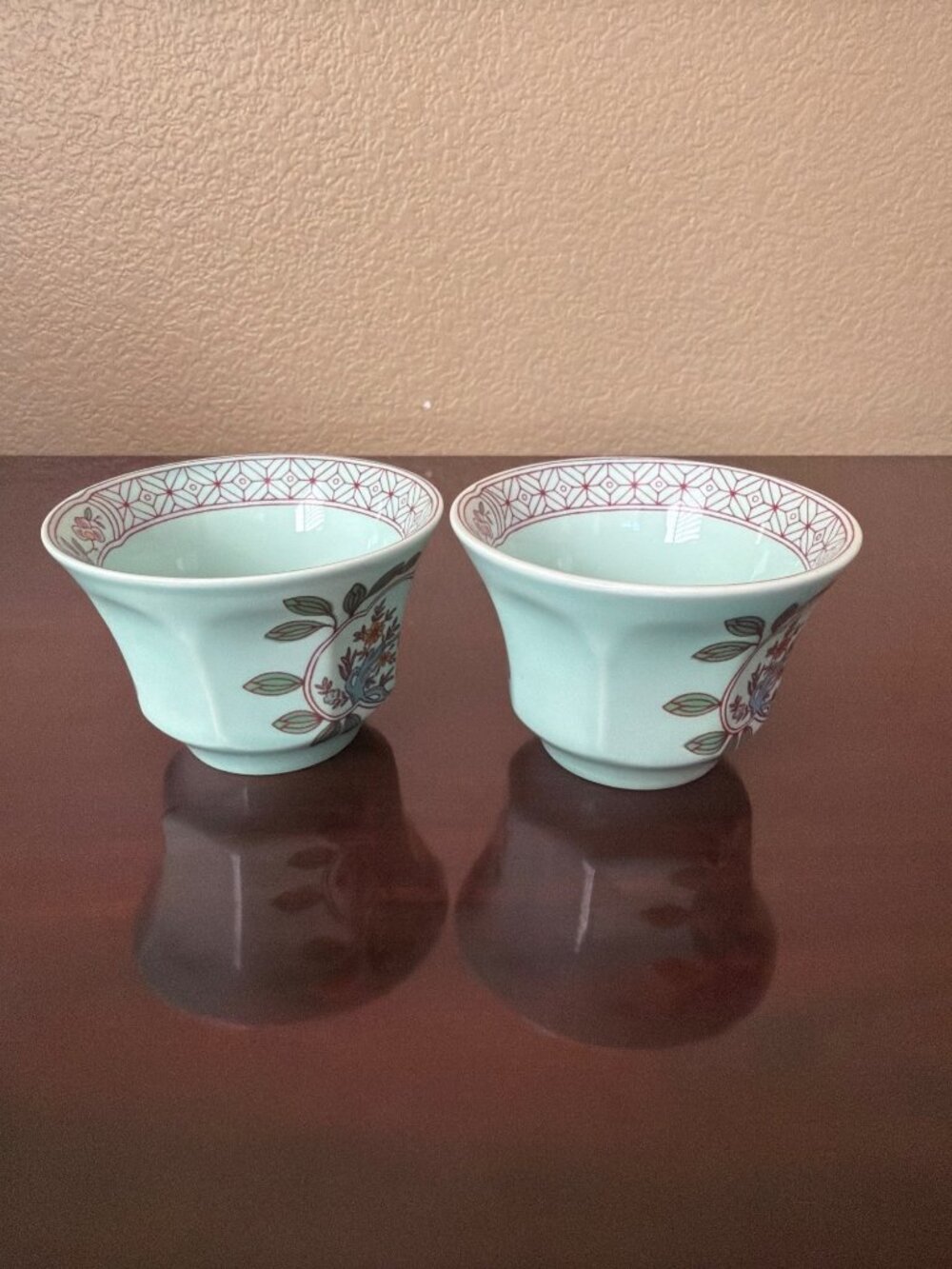Vintage Adams Calyx Ware Singapore Bird Ironstone Teacups Aqua England Set of 2 - Picture 5 of 12